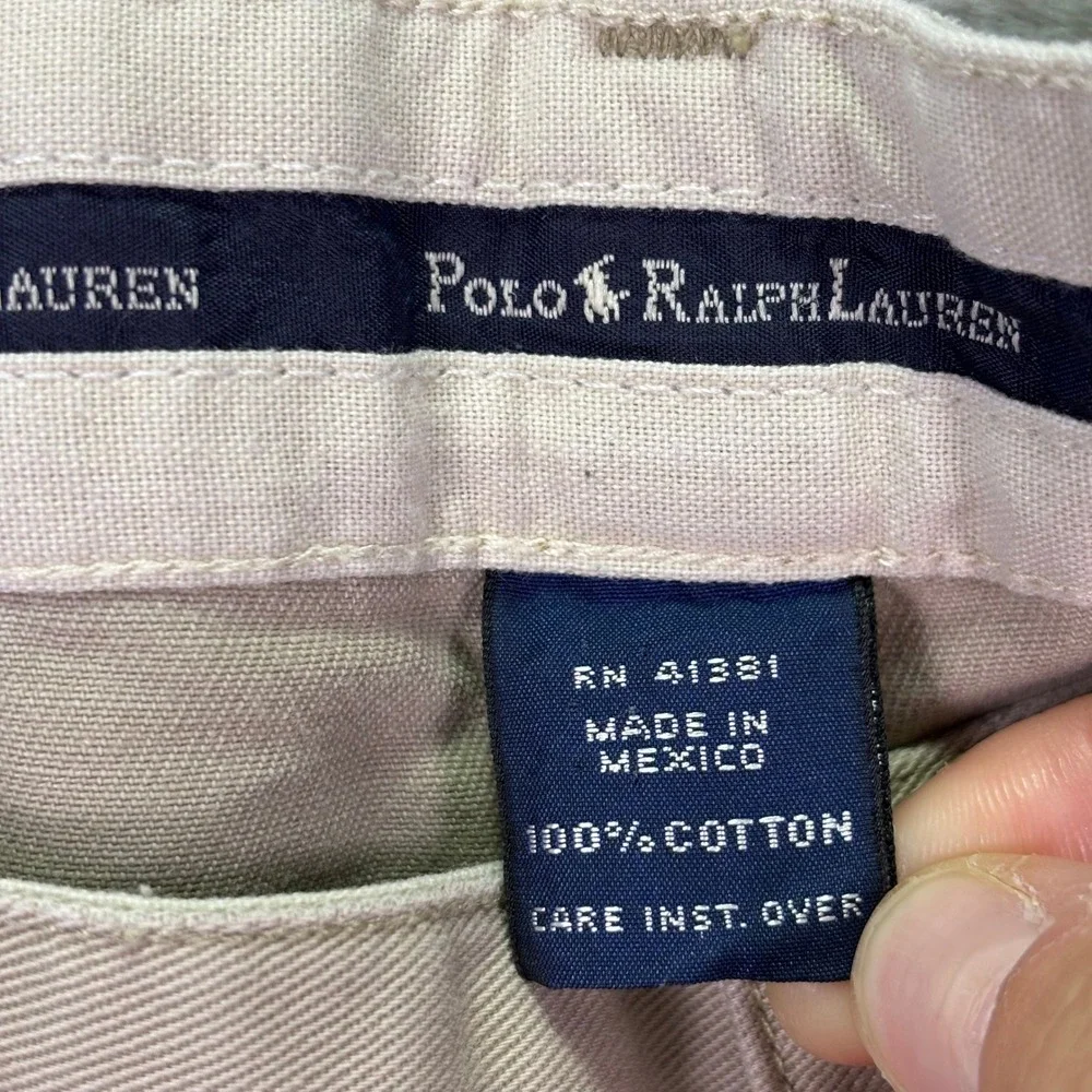 Polo Ralph Lauren Mens Chino Pants 36x32 Khaki Pleated Front Cuffed Cotton Twill